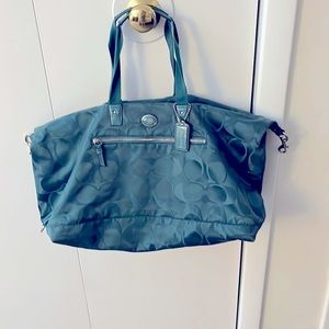 Coach Nylon Green Tote, perfect for a weekend away or as a plane carry on bag.